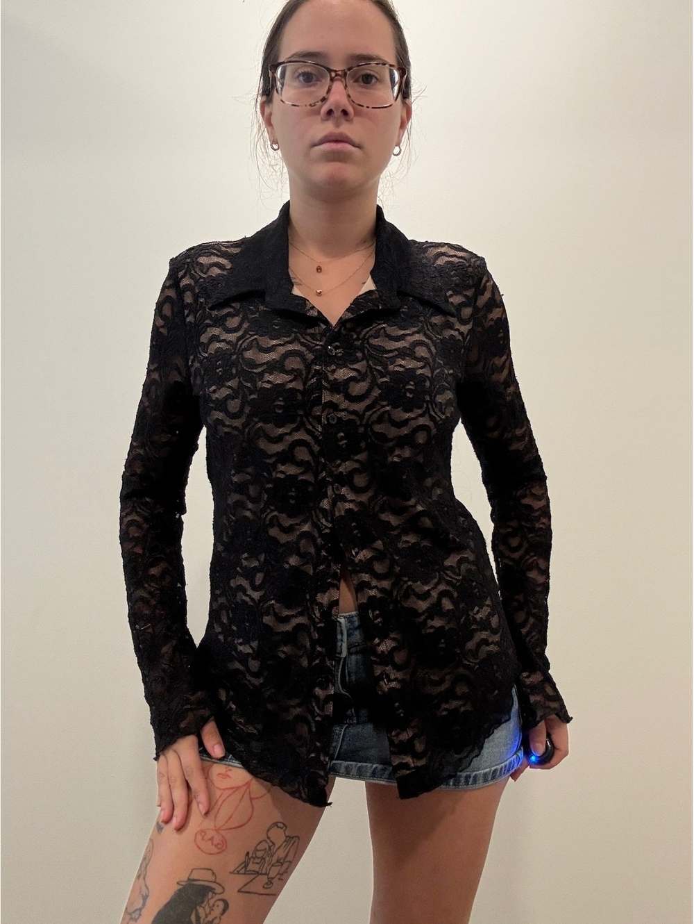 Wolford Black Floral Lace Button-Up Top - Picture 2 of 5